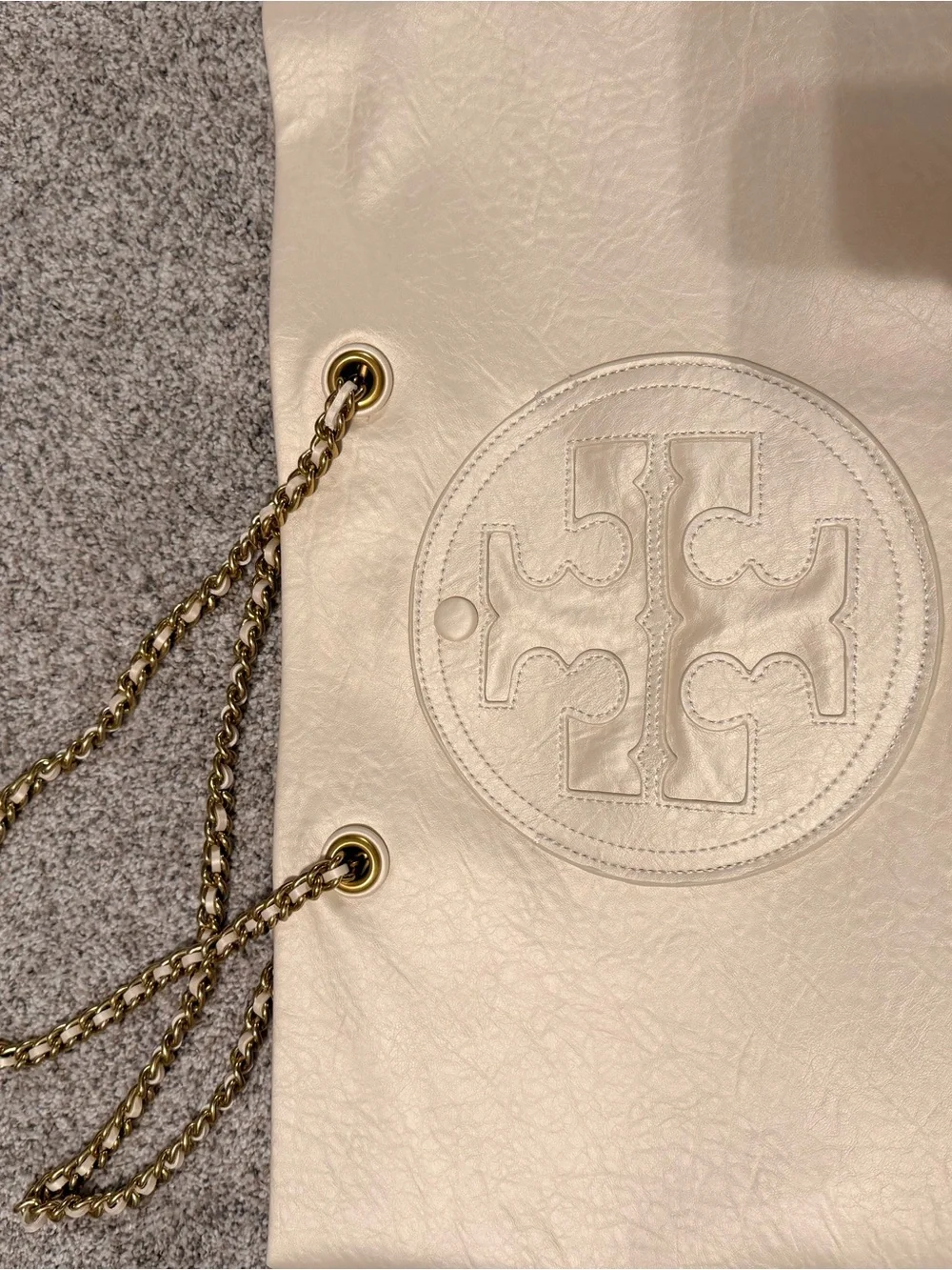 Tory Burch Ivory Logo Chain-Handle Tote